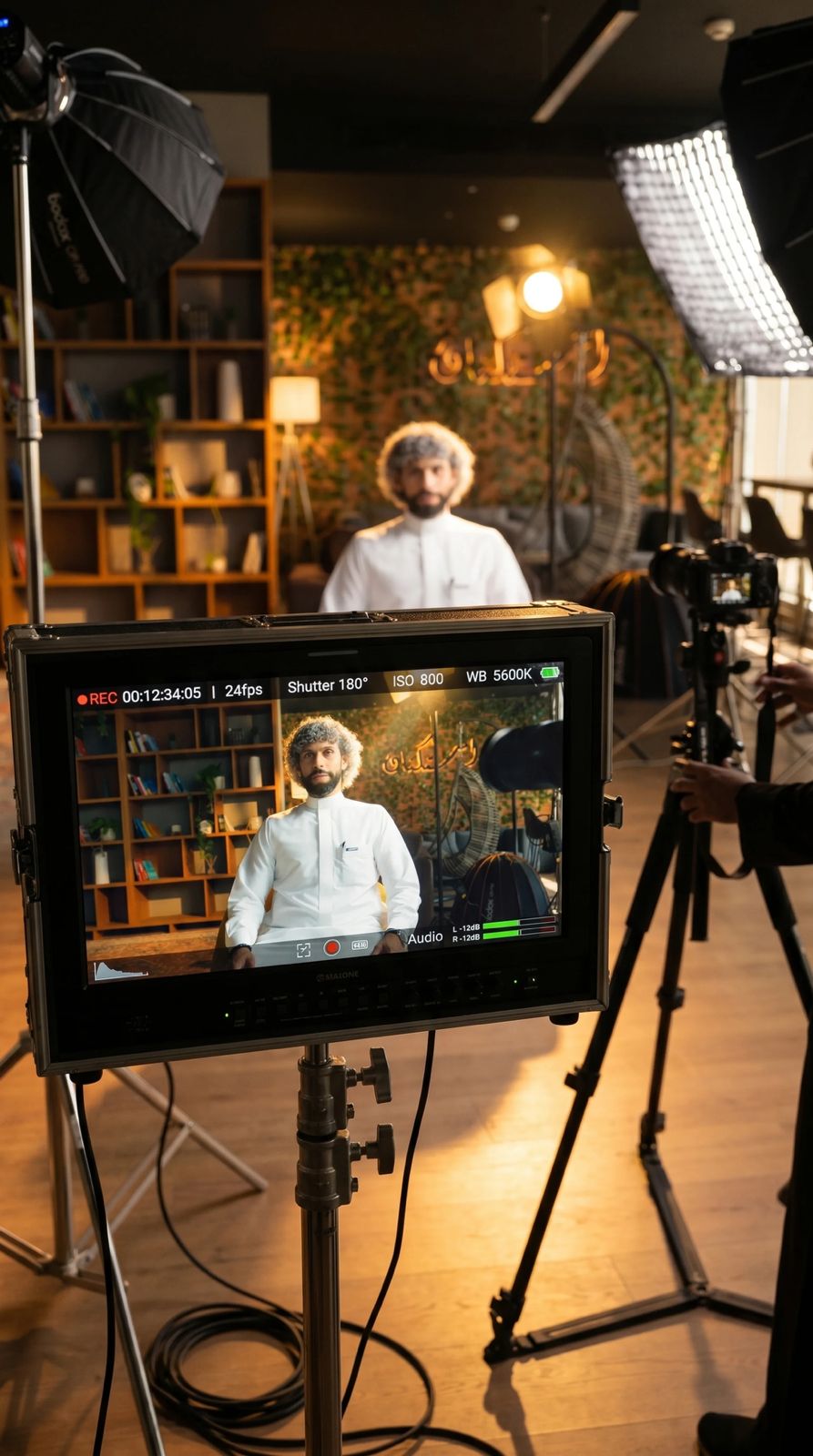 Baa film set with camera monitor