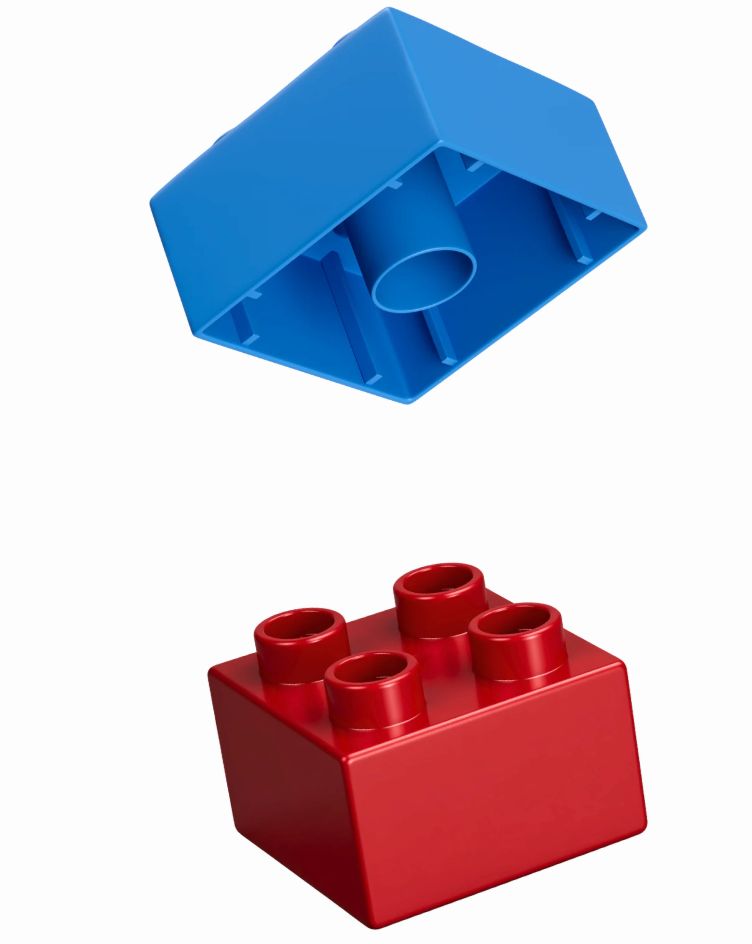 Two colored building blocks that do not fit together